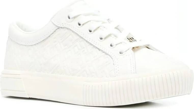 Tommy Hilfiger Beige Leren Monogram Sneakers Beige Dames