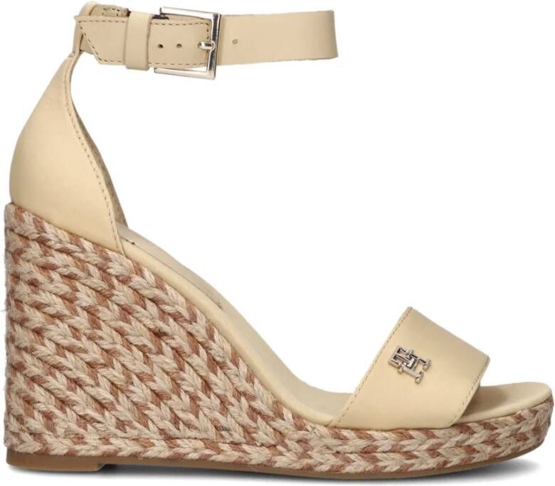 Tommy Hilfiger Beige Sleehak Sandalen met Zilveren Details Beige Dames