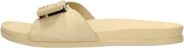 Tommy Hilfiger Beige Suede TH Hardware Flat Sandal Beige Dames