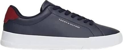 Tommy Hilfiger Blauwe Leren Sneakers Bedrukt Logo Blue Heren