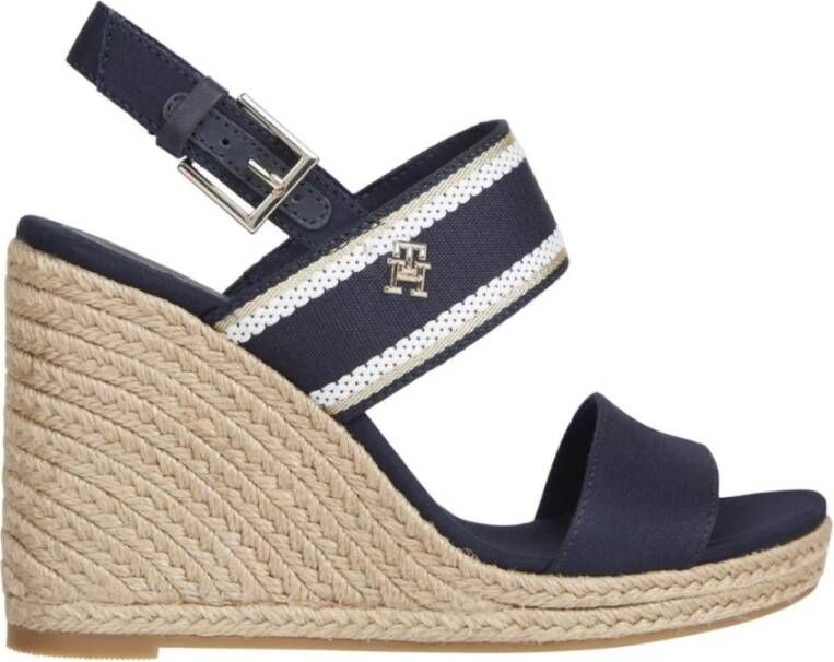 Tommy Hilfiger Sleehaksandaaltjes WEBBING HIGH WEDGE SANDAL zomerschoen sandaal wig hak met zij th-label