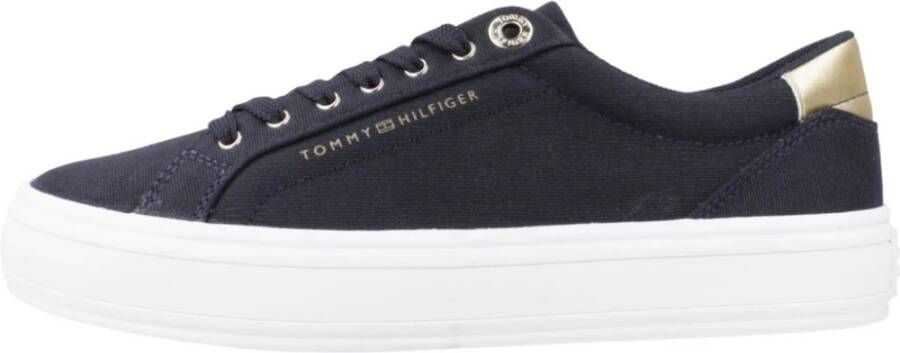 Tommy Hilfiger Plateausneakers ESSENTIAL VULC CANVAS SNEAKER Contrastafwerking in metalliclook vrijetijdsschoen halfschoen veterschoen