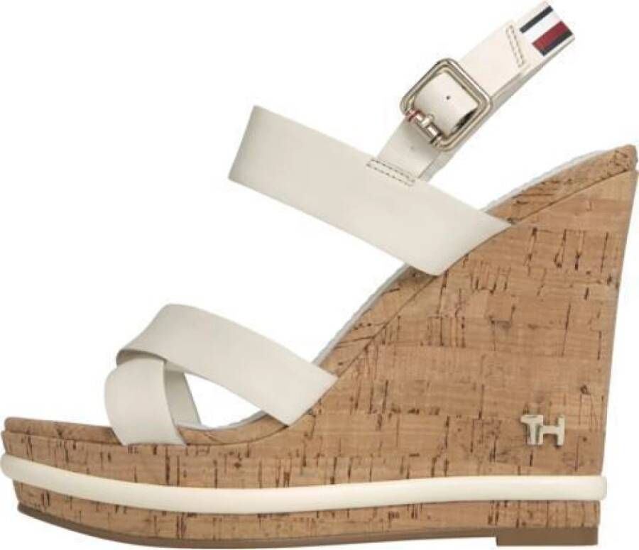 Tommy Hilfiger Wedges in wit voor Dames Corporate Leather Wedge Sandal