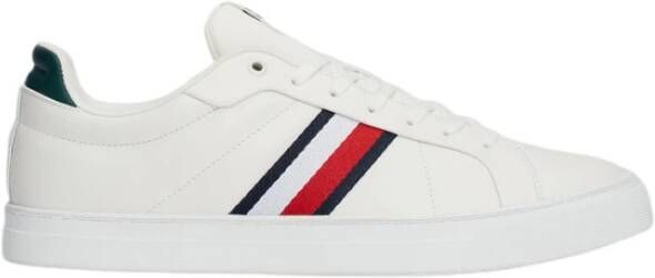 Tommy Hilfiger Sportieve leren sneaker met groene accenten White Heren