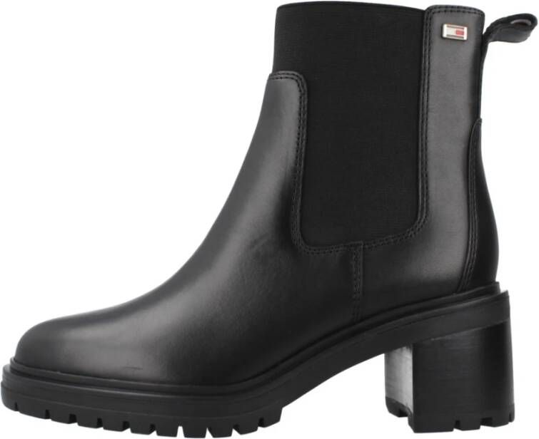 Tommy Hilfiger Leren Chelsea Boots met Middelhoge Hak Black Dames