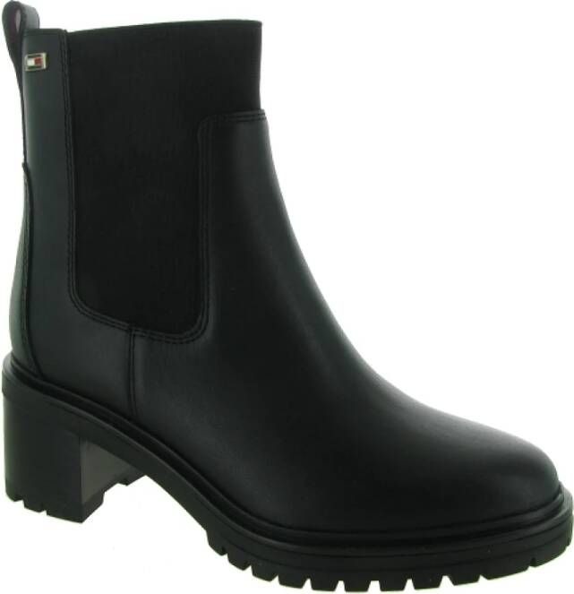 Tommy Hilfiger Leren Chelsea Boots met Middelhoge Hak Black Dames