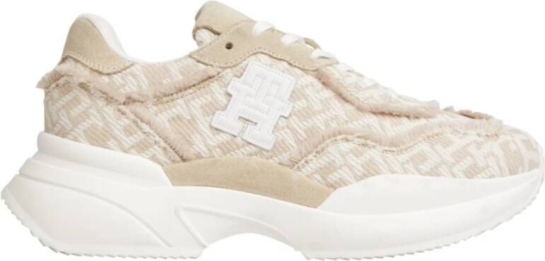 Tommy Hilfiger Monogram Jacquard Sneakers Beige Wit Logo Beige Dames