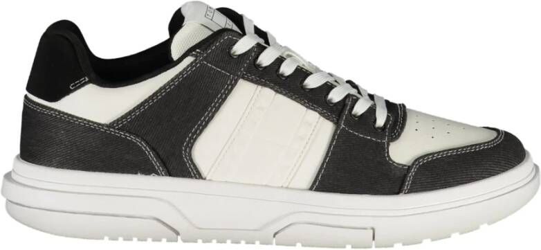 Tommy Hilfiger Zwarte Polyester Sneaker met Veters Contrastdetails Logo Black Heren