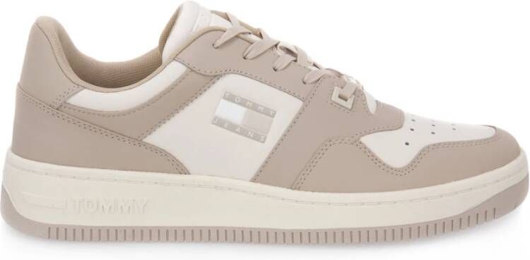 Tommy Jeans Leren Basket Sneakers voor Mannen Beige Heren