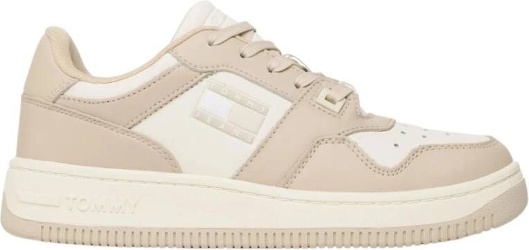 Tommy Jeans Leren Basket Sneakers voor Mannen Beige Heren