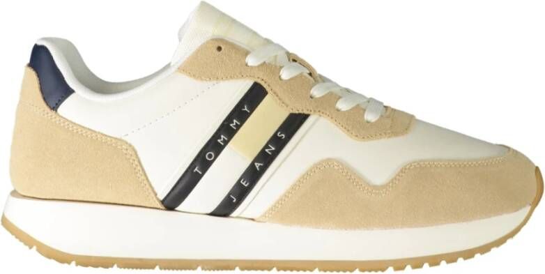 Tommy Hilfiger Sportieve Beige Vetersneakers met Contrastdetails en Logoprint Beige Heren