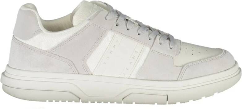 Tommy Hilfiger Sportieve witte vetersneakers met contrastdetails White Heren