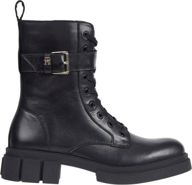 Tommy Hilfiger Stijlvolle zwarte biker enkellaarzen Black Dames