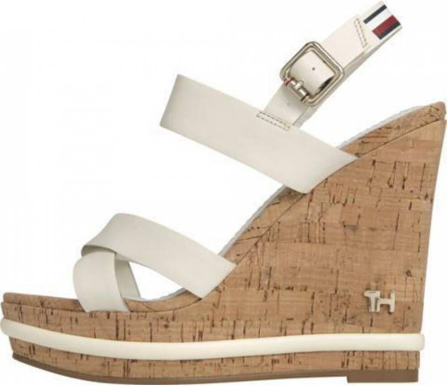 Tommy Hilfiger Wedges in wit voor Dames Corporate Leather Wedge Sandal