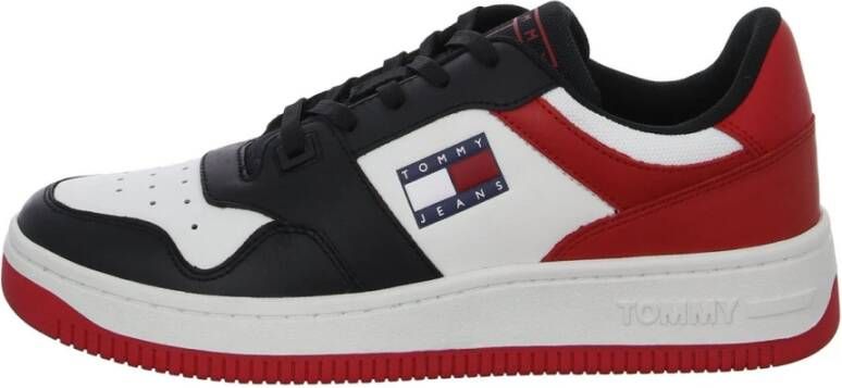 Tommy Hilfiger Witte Leren Sneaker met Platte Zool Multicolor Heren