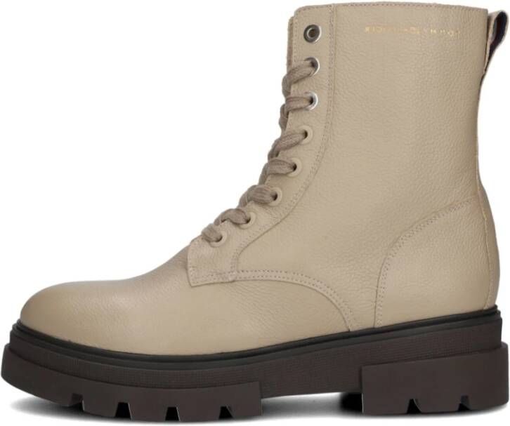 Tommy Hilfiger Zwarte Bicolor Veterschoenen van Leer Beige Dames