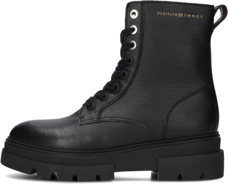 Tommy Hilfiger Zwarte Bicolor Veterschoenen van Leer Black Dames