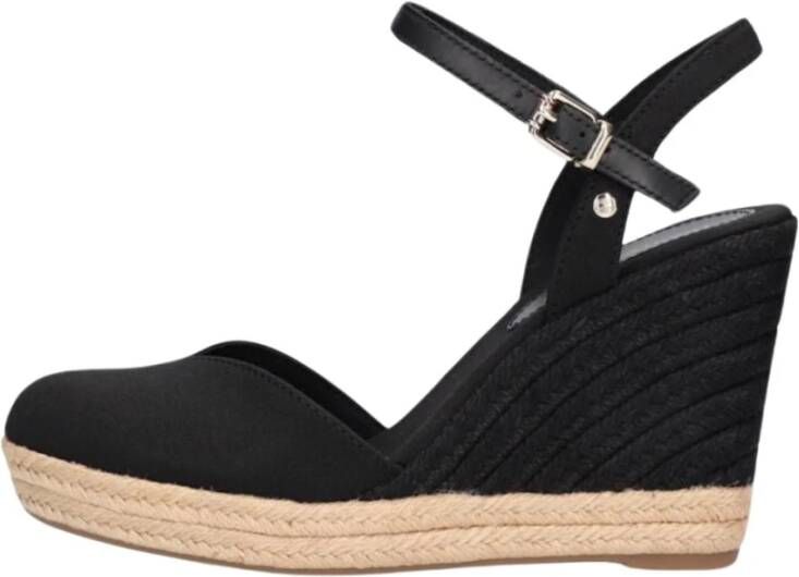 Tommy Hilfiger Zwarte Gesloten Teen Hoge Sleehak Espadrille Sandaal Black Dames