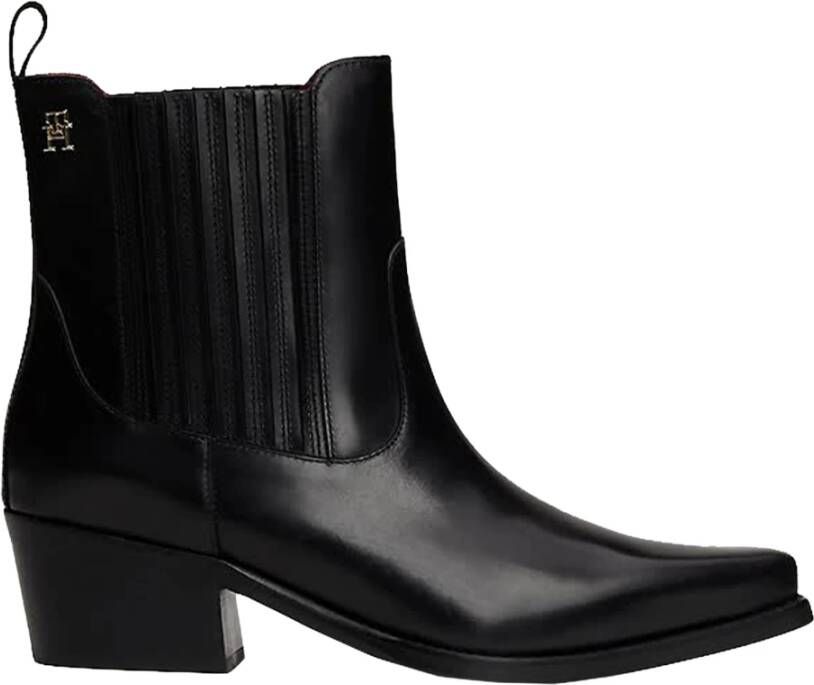 Tommy Hilfiger Zwarte Leren Cowboy Laars Black Dames