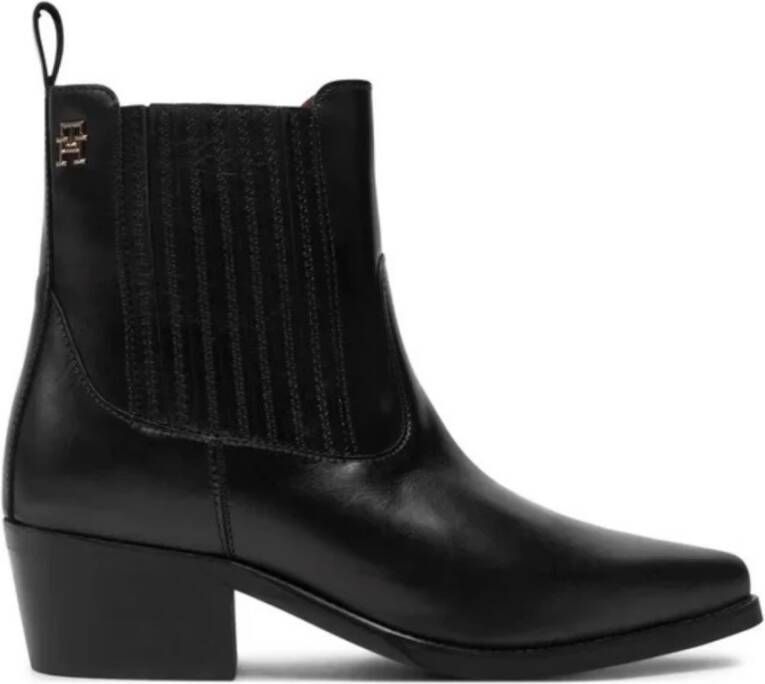 Tommy Hilfiger Zwarte Leren Cowboy Laars Black Dames