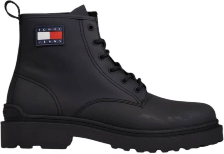 Tommy Hilfiger Zwarte Leren Laarzen met Rubberen Zool Black Heren