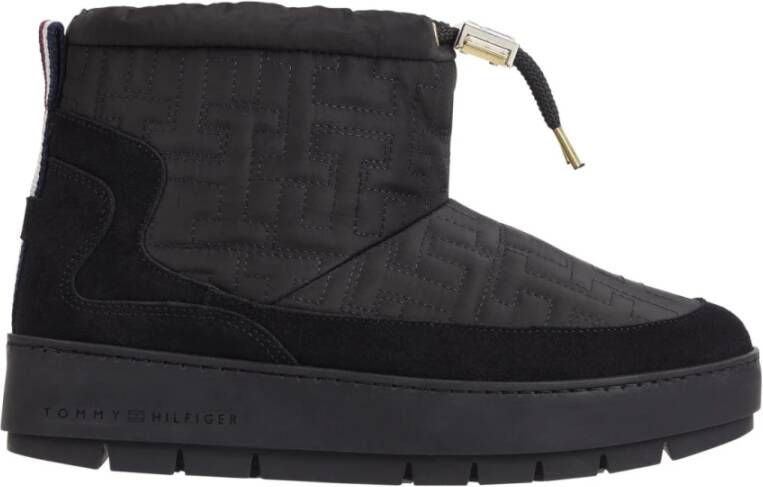 Tommy Hilfiger Zwarte Monogram Enkellaarzen Black Dames