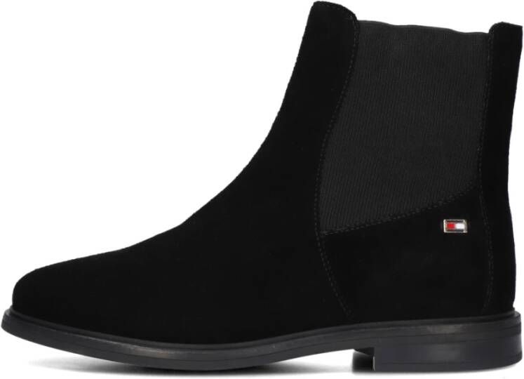 Tommy Hilfiger Zwarte Suède Chelsea Laarzen Flag Low Black Dames