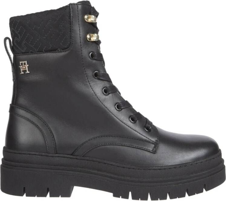 Tommy Hilfiger Zwarte Veterschoenen Enkellaarsjes Black Dames