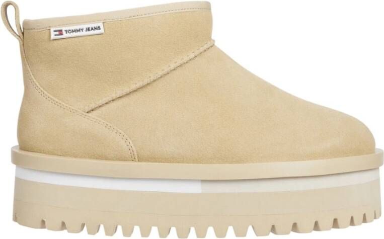 Tommy Jeans Beige Flatform Enkellaarzen voor Vrouwen Beige Dames