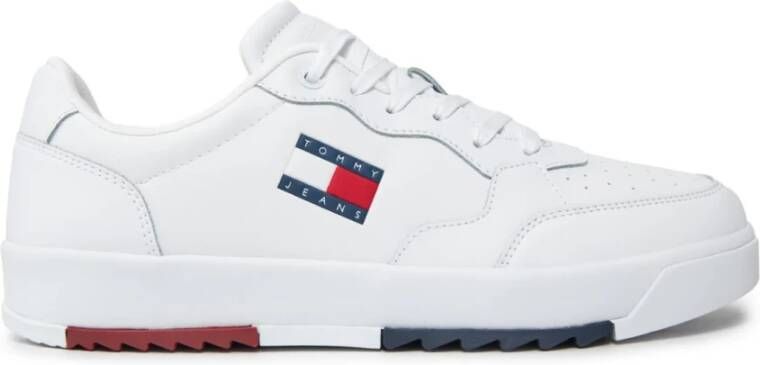 Tommy Jeans Lage Leren Sneakers Blancs White Heren