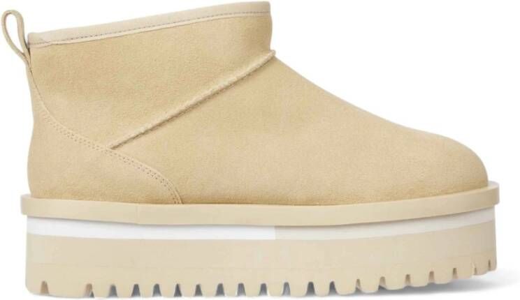 Tommy Jeans Suède Plateau Laarzen Beige Ronde Neus Beige Dames