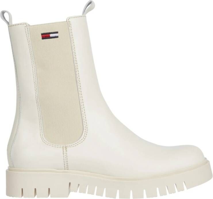 Tommy Jeans Witte Leren Chelsea Laarzen White Dames