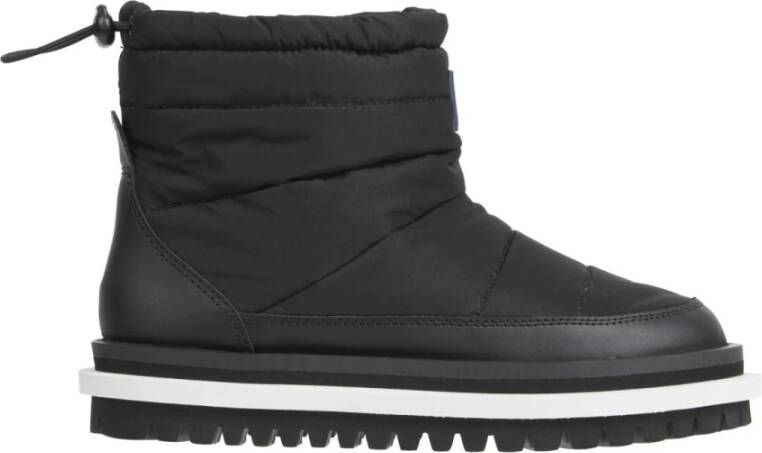 Tommy Jeans Zwarte Gewatteerde Platte Enkellaarzen Black Dames