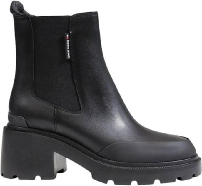 Tommy Jeans Zwarte leren enkellaars damescollectie Black Dames