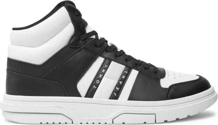 Tommy Jeans Zwarte leren hoge sneakers Black Heren