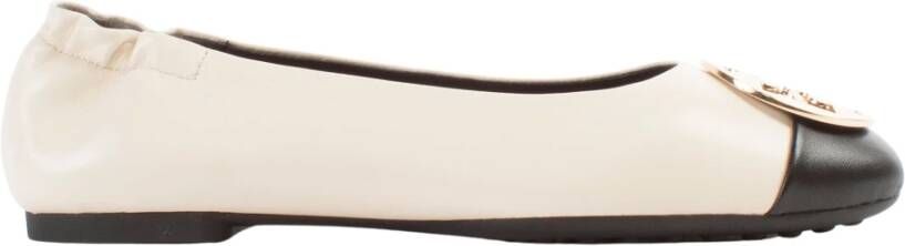 TORY BURCH Beige Leren Ballerina's met Zwarte Tip Beige Dames