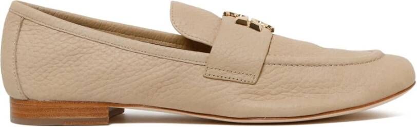 TORY BURCH Beige leren loafers met gouden logo Gray Dames