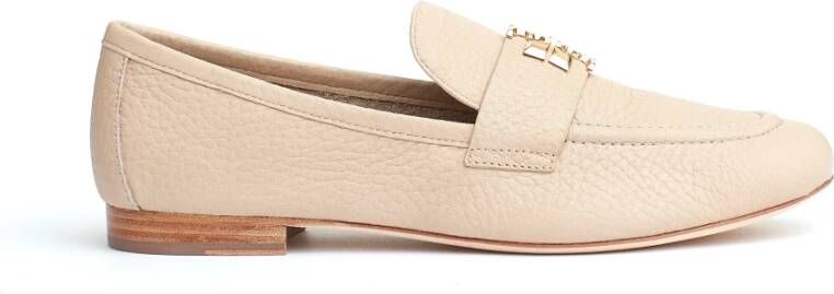 TORY BURCH Beige leren mocassin met logo Beige Dames