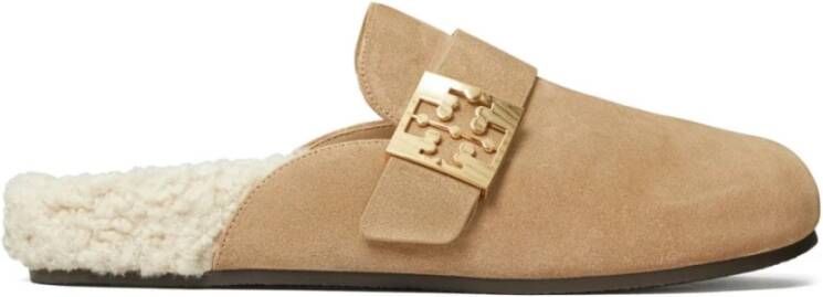 TORY BURCH Bruine Leren Pantoffels Elegante Stijl Brown Dames