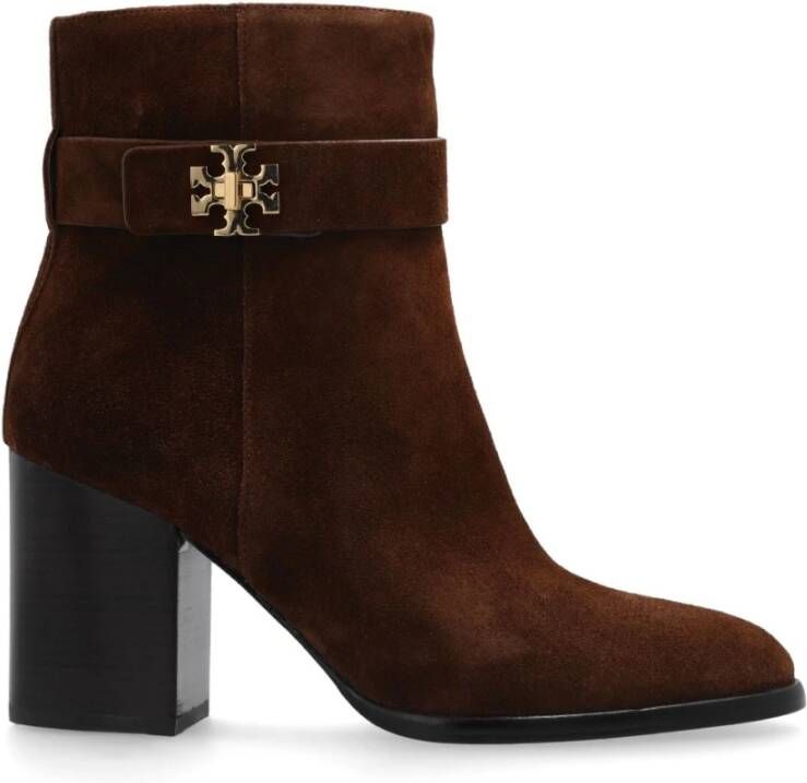 TORY BURCH Bruine Suède Laarzen met Goudkleurig Logo Brown Dames