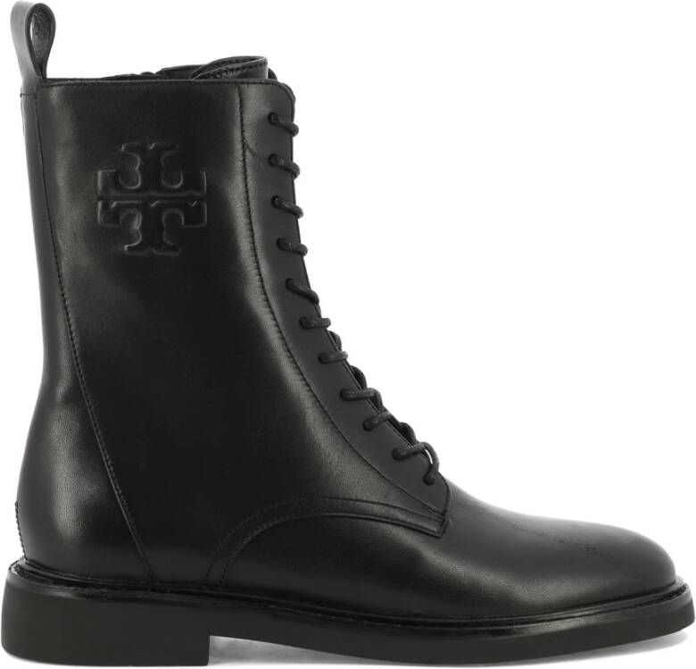 TORY BURCH Zwarte Double T Leren Gevechtslaarzen Black Dames