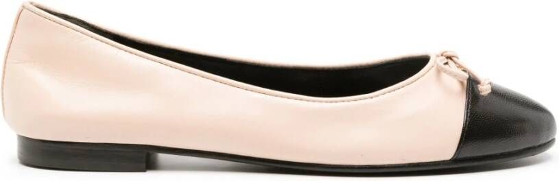 TORY BURCH Ginger Shortbread Bow Cap-Toe Ballets Black Dames