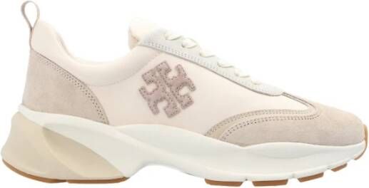 TORY BURCH Lage Top Veterschoenen met Amandelvormige Neus Beige Dames