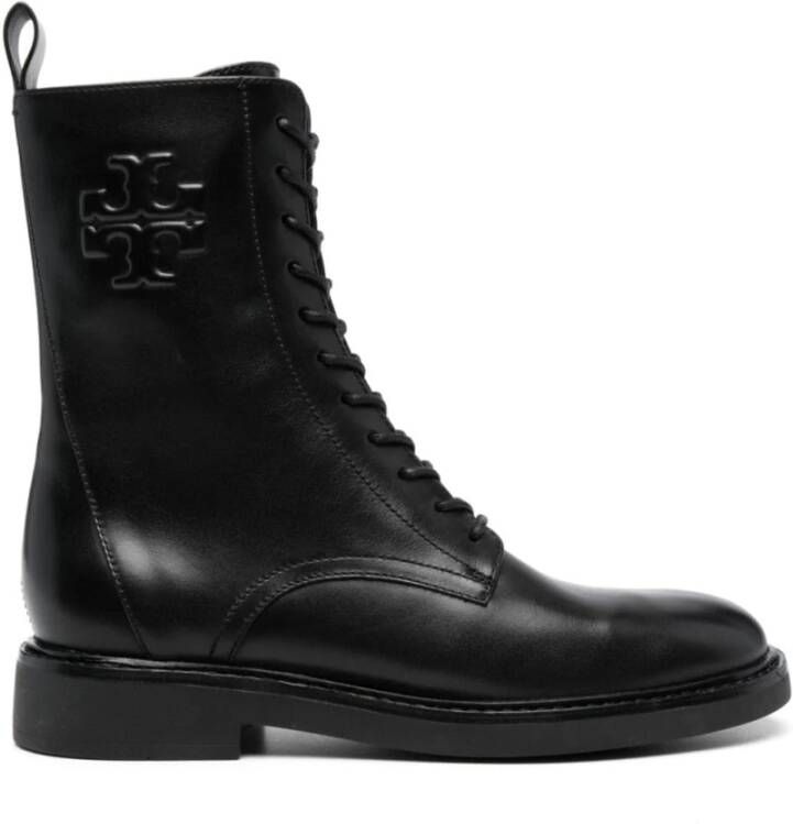 TORY BURCH Gestanst Logo Veterschoenen van Leer Black Dames