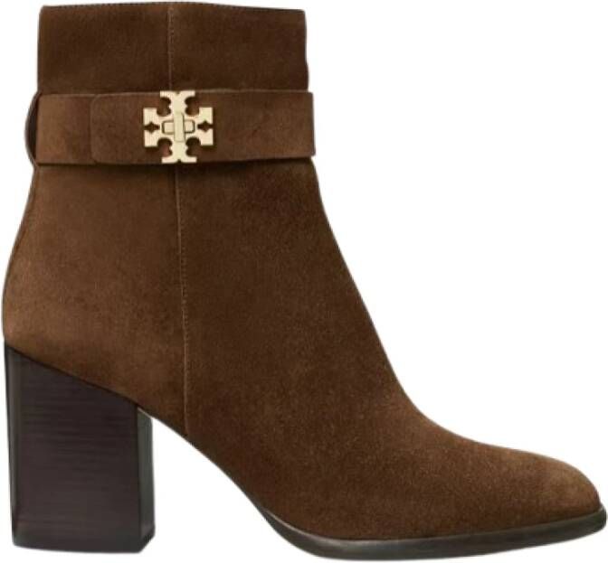 TORY BURCH Gouden Logo Hak Enkellaars Brown Dames