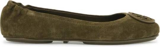 TORY BURCH Iconische Suede Minnie Ballet Flats Green Dames