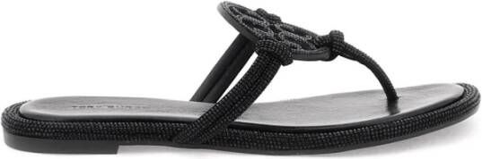 TORY BURCH Zwarte Sandalen met Logo Detail en All-Over Strass in Leer Black Dames