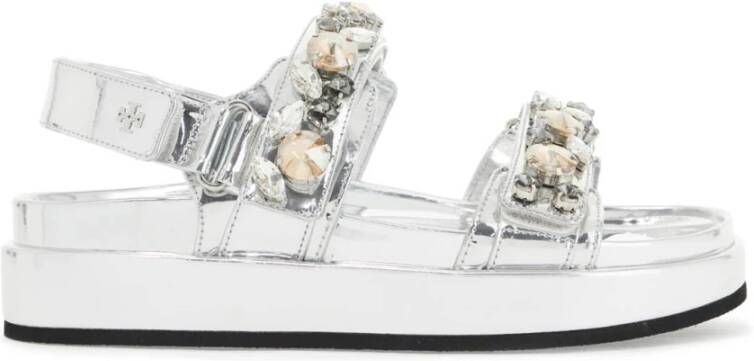 TORY BURCH Kristal Versierde Metalen Sportsandalen Gray Dames