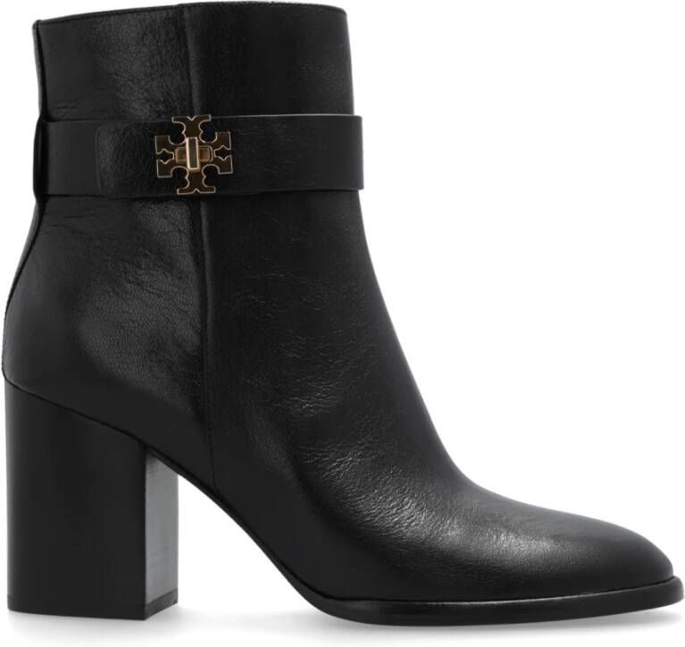 TORY BURCH Zwarte Leren Enkellaarzen Puntige Neus Black Dames