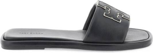 TORY BURCH Leren Double T Slides Black Dames